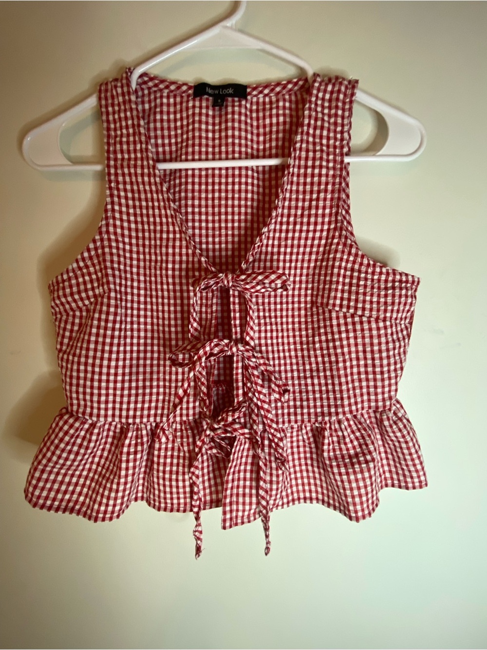 New Look Red Gingham Tie-Front Peplum Camisole